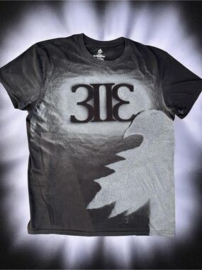 323 x DOVE black t-shirt with spray paint 323 and dove logo design - MEDIUM